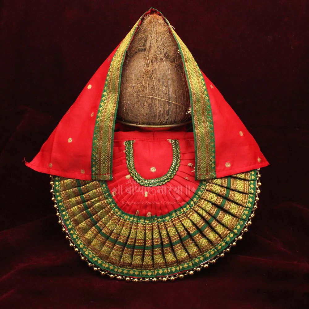 7ADD4 Rajnandani Red Colour Mahalaxmi Devi Dress Poshak | Kolhapur Ambabai Style Goddess Vastra | Lakshmi Durga Idol Shringar for Daily Puja & Festivals (7 Inch) (राजनंदिनी महालक्ष्मी देवी ड्रेस पोशाख ) - Image 1
