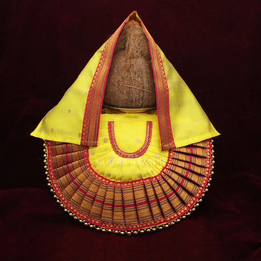 7ADD5 Rajnandani Mahalaxmi Devi Dress | Traditional Goddess Dress Poshak for Lakshmi Durga Ambabai | Temple Style Kolhapur Poshak for Daily Puja & Festivals (7 Inch, Yellow) (राजनंदिनी महालक्ष्मी देवी ड्रेस पोशाख ) - Image 1