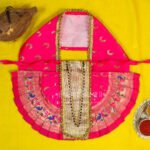 Karveer Nivasini Mahalaxmi Devi Poshak | Kolhapur Lakshmi Mata Dress for Temple & Home Puja | Traditional Silk Saree Vastra for Devi Idol & Photo Frame Decoration (9 Inch Poshak) ( करवीर निवासिनी महालक्ष्मी देवी पोशाख ) - Image 9