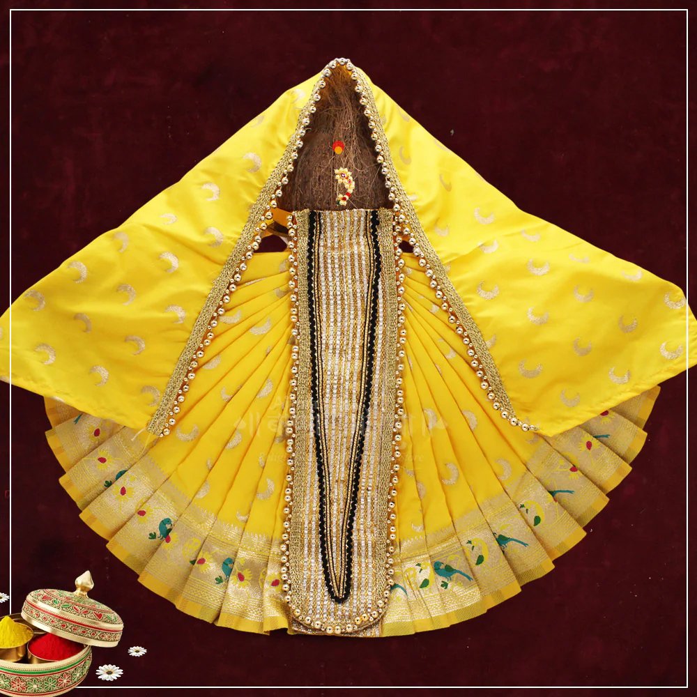 12AKDD1 Karveer Nivasini Devi Dress – Traditional Kolhapur Ambabai Poshak for Goddess Idol | Puja, Kalash Sthapana, Margashirsh Navratri & Guruvar Vratam Attire for Devi Maa (12 Inch Poshak) (करवीर निवासिनी देवी ड्रेस - देवीच्या मूर्तीसाठी पारंपरिक कोल्हापूर अंबाबाई पोशाख ) - Image 1