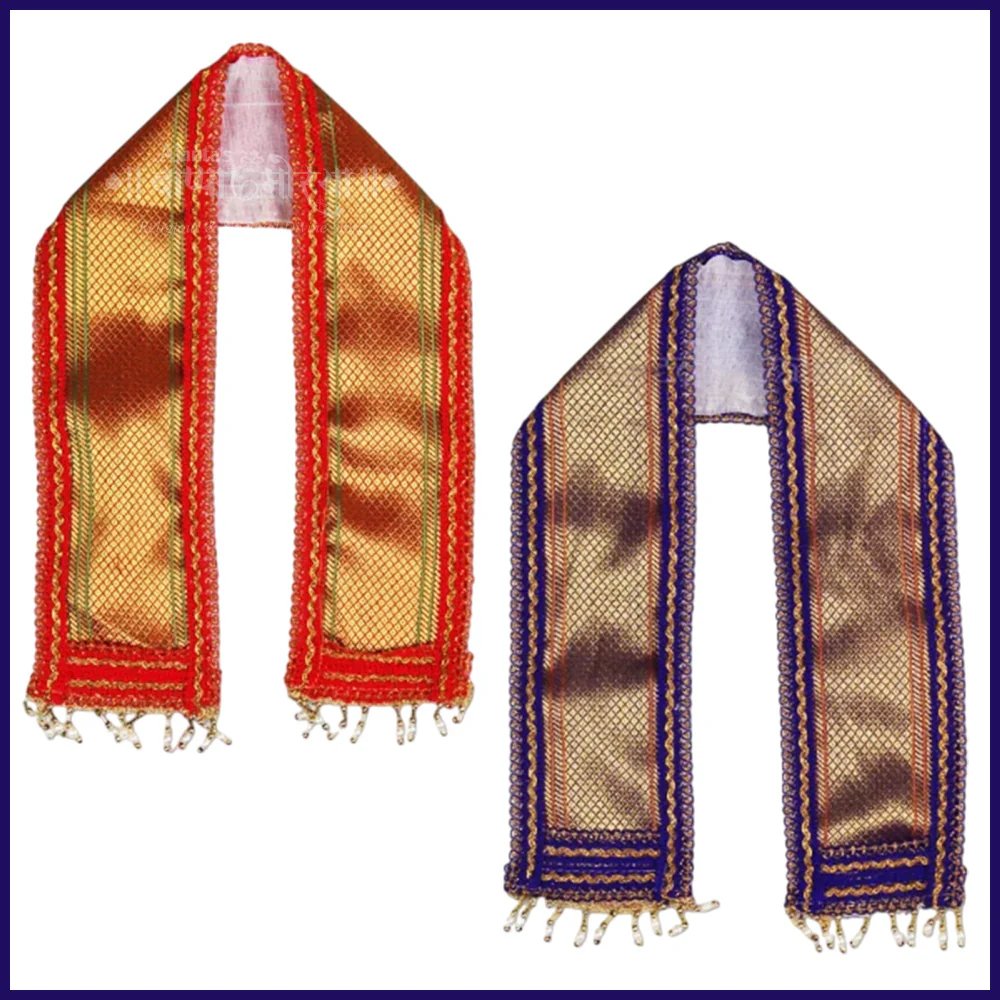 30SHELA1 Traditional Golden Ganesh & God Idol Khes/Uparana – Decorative 30-Inch Shela Set Ideal for Home Temple, Pooja Room, Shringar, Rituals, Festivals & Devotional Decoration (पारंपारिक सोनेरी गणेश आणि देव-मूर्तींसाठी 'खेस' किंवा 'उपरणे' – घरच्या देवघरासाठी उपयुक्त ३०-इंच आकाराचा शोभिवंत शेला संच) - Image 1