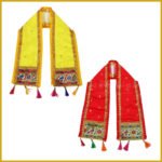 Ganpati Patka Khes Uparna Shringar Set of 2 (30 Inches) – Embroidered Pooja Vastra for Mandir Decoration (Yellow & Red) (Set Of 2) (गणपती पत्का खेस उपर्णा शृंगार संच 2 (30 इंच)