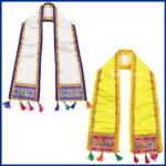 Ganpati Patka Khes Uparna Shringar Set of 2 (40 Inches) – Embroidered Pooja Vastra for Deity & Mandir Decoration (White & Yellow)(Set Of 2) (गणपती पत्का खेस उपरणं शृंगार सेट 2 (40 इंच)