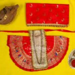 Karveer Nivasini Mahalaxmi Devi Poshak | Kolhapur Lakshmi Mata Dress for Temple & Home Puja | Traditional Silk Saree Vastra for Devi Idol & Photo Frame Decoration (9 Inch Poshak) (करवीर निवासिनी महालक्ष्मी देवी पोशाख । कोल्हापूर लक्ष्मी माता मंदिर आणि होम पूजेसाठी ड्रेस ) - Image 3