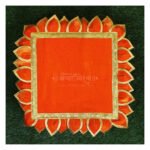 Lotus Velvet Chaurang Aasan (18 Inch Outer) | Pooja Chowki Cloth Mat for Diya, Kalash & Idol Placement | Mandir Aasan for Home Temple | Orange with Golden Border (18 Inch ) (कमळ-मखमली चौरंग आसन)