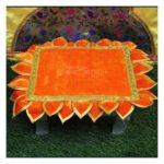 Lotus Velvet Chaurang Aasan (18 Inch Outer) | Pooja Chowki Cloth Mat for Diya, Kalash & Idol Placement | Mandir Aasan for Home Temple | Orange with Golden Border (18 Inch ) (कमळ-मखमली चौरंग आसन) - Image 2