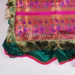 Paithani Silk Chaurang Aasan for Pooja | Multicolour Floral Brocade Cloth with Zari Border & Green Frill | Ideal for Idol, Kalash, Thali Decoration | 18 Inch Paithani Design Aasan for Ganesh, Navratri & Diwali Puja (पूजेसाठी पैठणी सिल्क चौरंग आसन) - Image 2