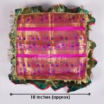 Paithani Silk Chaurang Aasan for Pooja | Multicolour Floral Brocade Cloth with Zari Border & Green Frill | Ideal for Idol, Kalash, Thali Decoration | 18 Inch Paithani Design Aasan for Ganesh, Navratri & Diwali Puja (पूजेसाठी पैठणी सिल्क चौरंग आसन) - Image 3