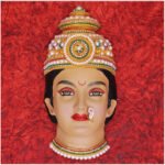 Shakti Roopam Mukha Traditional Devi Face with Pearl & Stone Work – Margashirsha & Varalakshmi Puja Special Golden Fiber Lakshmi Face with Stone Work Mandir Decoration for Margashirsha & Varalakshmi Puja (Devi Mukh Height is: 8.5 Inch) (शक्ती रूपम मुखाचा पारंपारिक देवी चेहरा मोती आणि दगडी वर्कसह - मार्गशीर्ष आणि वरलक्ष्मी पूजा स्पेशल गोल्डन फायबर लक्ष्मी चेहरा)