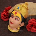 Dhanshree Yellow Madwat Mahalaxmi Devi Face | Premium Handpainted Goddess Face for Puja | Temple Style Royal Yellow Madwat with Handmade Traditional Design Work Guruvar Vrat Puja | Margashirsha & Navratri Special(Devi Mukh Height is: 6.5 Inch) (धनश्री पिवळ्या रंगातील मडवत महालक्ष्मी देवीचा चेहरा | पूजेसाठी हाताने रंगवलेला उत्कृष्ट दर्जाचा देवीचा चेहरा) - Image 2