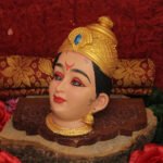 Dhanshree Dhanalaxmi Mahalaxmi Devi Face Mukhota धनश्री महालक्ष्मी वरलक्ष्मी देवी फेस देवी मुखवटा Golden Fiber Goddess LakshmiPujan Shringar for Home Mandir, Margashirsha Guruvar Puja (Devi Mukh Height is: 6.5 Inches) - Image 3