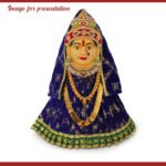 Padmalaxmi Devi Face (Big )for Puja Traditional Goddess Poshak Mukhovta with Stone Work Decoration for Lakshmi, Ambabai, Durga Home Mandir Pooja (Devi Mukh Height is: 9 Inches) (लक्ष्मी, अंबाबाई, दुर्गा यांच्यासाठी स्टोन सजावटीसह पारंपारिक देवी पोशाख मुखवटा पूजा करण्यासाठी पद्मलक्ष्मी देवीचा चेहरा (मोठा)) - Image 5