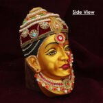 Ekvira Aai Face with Rajnandini Kolhapur Devi Dress Combo Traditional Shringar Vastra Set for Mata Pooja | Golden Devi Face with Poshak, Mukut for Home Temple, Navratri & MargashishFestivals (Devi Mukh Height is: 7.5 Inches) (एकवीरा आई चेहरा राजनंदिनी कोल्हापूर देवी ड्रेस कॉम्बो पारंपारिक शृंगार वस्त्र सेट माता पूजेसाठी) - Image 3