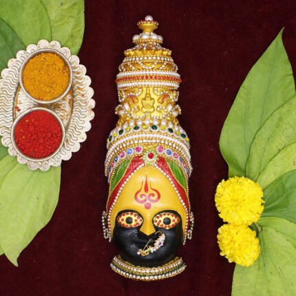 Tuljabhavani Devi Face Mukhavata तुळजाभवानी / श्री तुळजाभवानी देवी देवी मुखवटा Tuljapur Bhavani Face Shaktipeeth Tuljabhavani Devi Mukhavata Handpainted Devi Face Idol for Mandir & Festive Pooja(Devi Mukh Height is: 9.5 Inch)