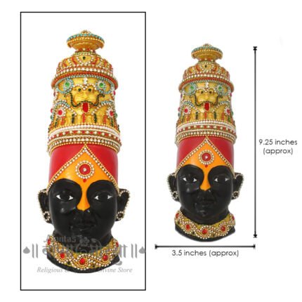 Tulja Bhavani Mata Mukhotta | Divine Jagdamba Kuldevi Face with Decorative Stone & Bead Work | Navratri Margashish Pooja(Devi Mukh Height is: 9.25 Inches) (तुळजा भवानी माता मुखवटा | सजावटीच्या दगड आणि मण्यांच्या कामासह दिव्य जगदंबा कुलदेवी चेहरा)