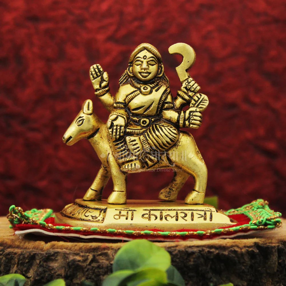 ADFM52 Maa Kalratri Devi Idol | Brass Finish Navdurga Murti for Home Mandir, Navratri Pooja & Gifting (3 Inch) (माँ कालरात्री देवी मूर्ती | गृहमंदिरासाठी ब्रास फिनिश नवदुर्गा मूर्ती) - Image 1