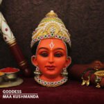 Kushmanda Devi Face Idol – Fourth Form of Navdurga | Adi Shakti/Ashtabhuja Devi Face Mukhavata for Festival & Temple Decoration (कुष्मांडा देवी दर्शनी मूर्ती - नवदुर्गेचे चौथे रूप)