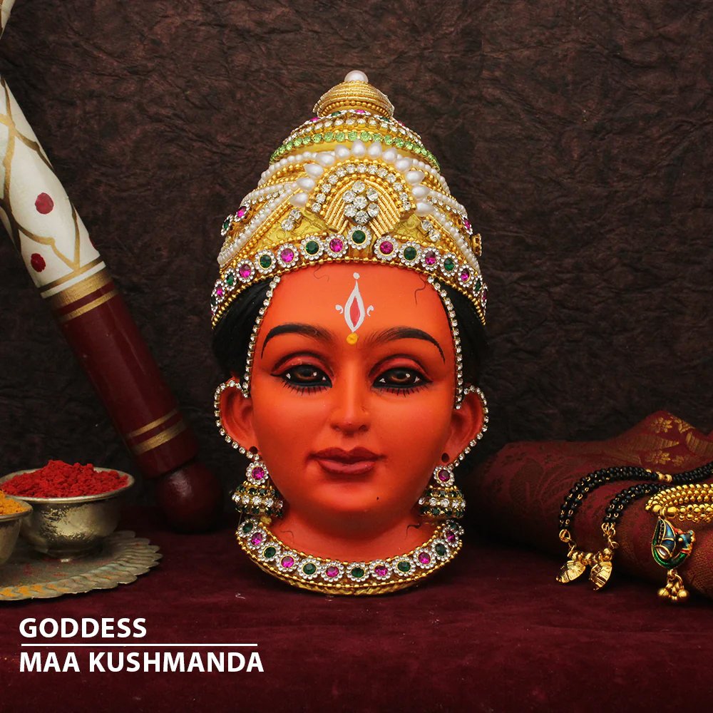 ADFM59 Kushmanda Devi Face Idol – Fourth Form of Navdurga | Adi Shakti/Ashtabhuja Devi Face Mukhavata for Festival & Temple Decoration (कुष्मांडा देवी दर्शनी मूर्ती - नवदुर्गेचे चौथे रूप) - Image 1