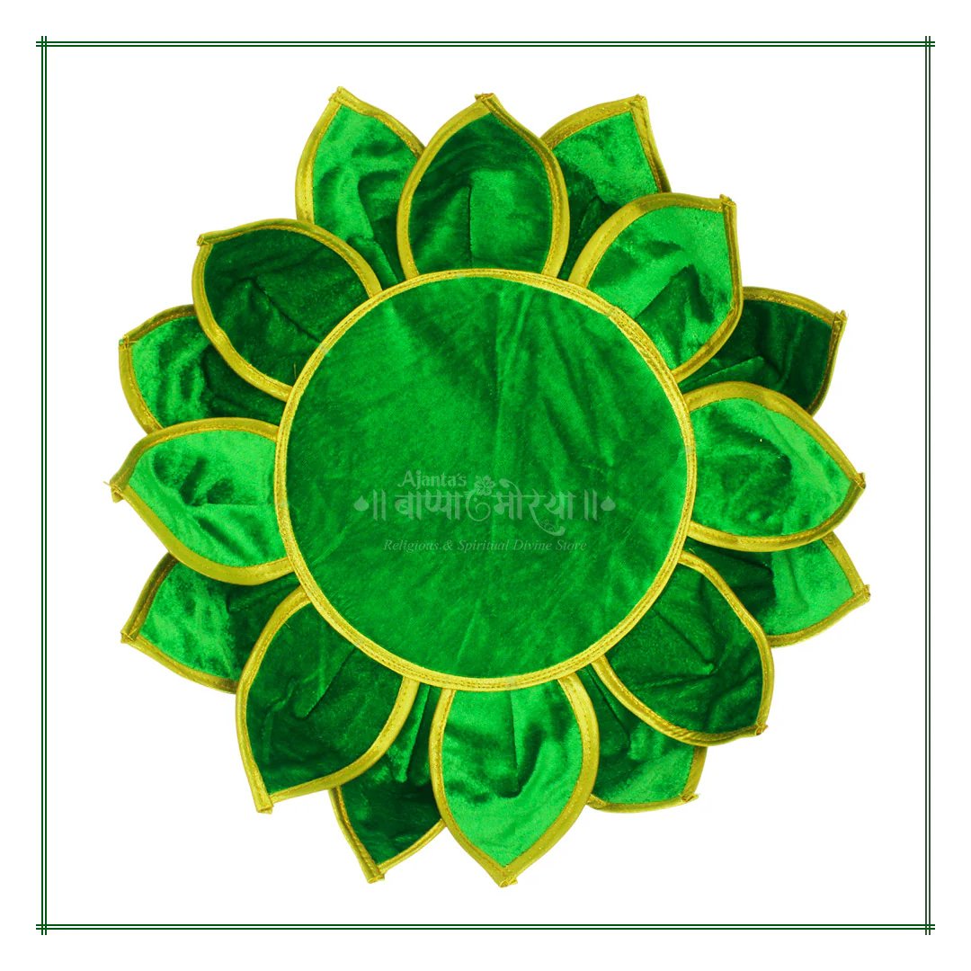 ALKA6_2 Lotus Aasan Kamal Aasan – Traditional Green Velvet Pooja लोटस आसन कमळ आसन Asan for Idols & Deities कमळ आसन Decorative Mandir Lotus Seat Decorative Lotus Mat for Mandir, Navratri, Margashirsha Puja Guruvar Vratam Puja (16 Inch) - Image 1