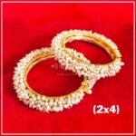 Elegant Gold Pearl Bangles Set (2x4) – Mahalaxmi Devi Bangles for Idol | Bridal Wedding Shringar Temple JewelleryTraditional Ethnic Bridal Jewelry (सुंदर सोनेरी मोत्यांच्या बांगड्यांचा संच)