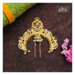 Maharashtrian Khopa Pin for Hair Bun Shringar Accessory Khopa Jewellery | Traditional Gold Plated Juda Jewellery for Women Also For Goddess Shingar Bridal & Festive Hair Accessory (हेअर बन शृंगार ऍक्सेसरी खोपा ज्वेलरीसाठी महाराष्ट्रीयन खोपा पिन)