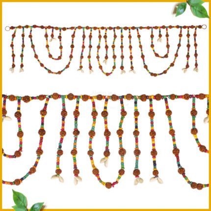 Rudraksha Toran for Door Decoration Handmade Toran for Entrance Door Handmade Toran Traditional Rudraksh Door Toran, Decorative Beaded Hanging (दरवाजाच्या सजावटीसाठी रुद्राक्ष तोरण – प्रवेशद्वारासाठी हाताने बनवलेले तोरण)