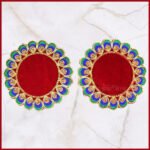 Traditional Velvet Pooja Asan for Idols & Deities |Velvet Designer Aasan For Mandir Temple Home Office Base Chowki Decorative Mandir Seat Decorative Mat for Mandir, Navratri, Margashirsha Puja Guruvar Vratam Puja (5 x5 inch Aasan) (मूर्ती आणि देवतांसाठी पारंपरिक मखमली पूजा आसन) - Image 4