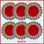 Traditional Velvet Pooja Asan for Idols & Deities |Velvet Designer Aasan For Mandir Temple Home Office Base Chowki Decorative Mandir Seat Decorative Mat for Mandir, Navratri, Margashirsha Puja Guruvar Vratam Puja (5 x5 inch Aasan) (मूर्ती आणि देवतांसाठी पारंपरिक मखमली पूजा आसन) - Image 3
