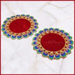 Traditional Velvet Pooja Asan for Idols & Deities |Velvet Designer Aasan For Mandir Temple Home Office Base Chowki Decorative Mandir Seat Decorative Mat for Mandir, Navratri, Margashirsha Puja Guruvar Vratam Puja (5 x5 inch Aasan) (मूर्ती आणि देवतांसाठी पारंपरिक मखमली पूजा आसन) - Image 2