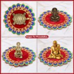 Traditional Velvet Pooja Asan for Idols & Deities |Velvet Designer Aasan For Mandir Temple Home Office Base Chowki Decorative Mandir Seat Decorative Mat for Mandir, Navratri, Margashirsha Puja Guruvar Vratam Puja (5 x5 inch Aasan) (मूर्ती आणि देवतांसाठी पारंपरिक मखमली पूजा आसन)